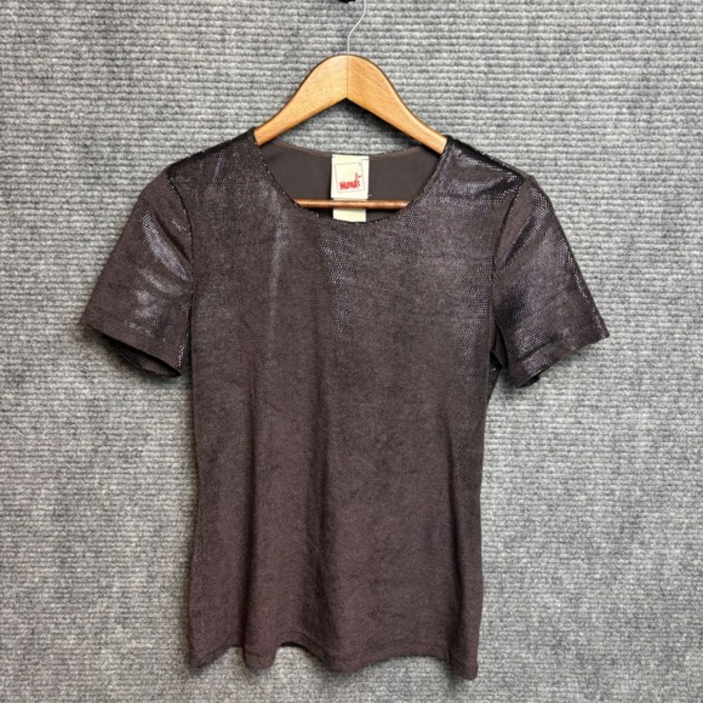 Mondi Black Metallic Textured Short Sleeve Top Blouse Size 38 Vintage